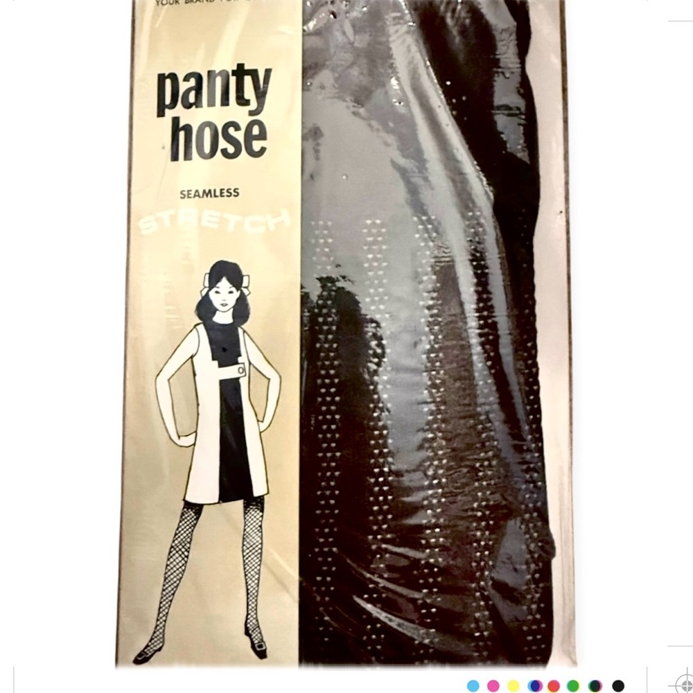 1960’s Mod Textured Pantyhose in Black, Vintage Net Stockings Tights, Deadstock
